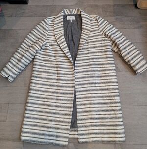 The Great. white gray stripe long open oversize over coat size 2